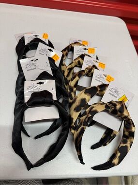 Satin Knot Headbands - Black & Leopard Print - 2 Pack